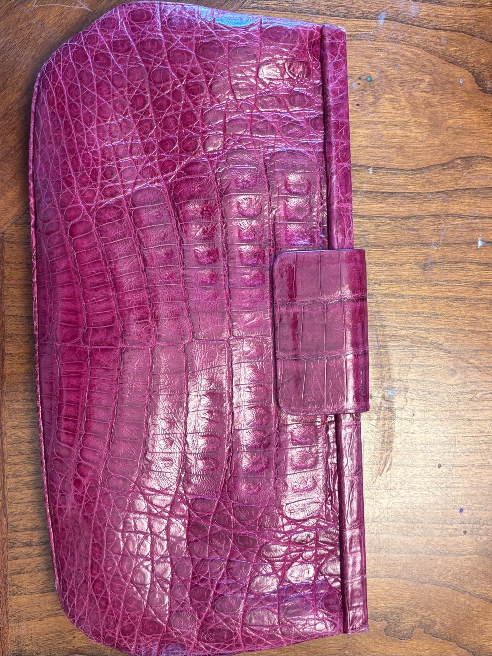 Nancy Gonzalez Magenta Croc-Embossed Leather Clutch